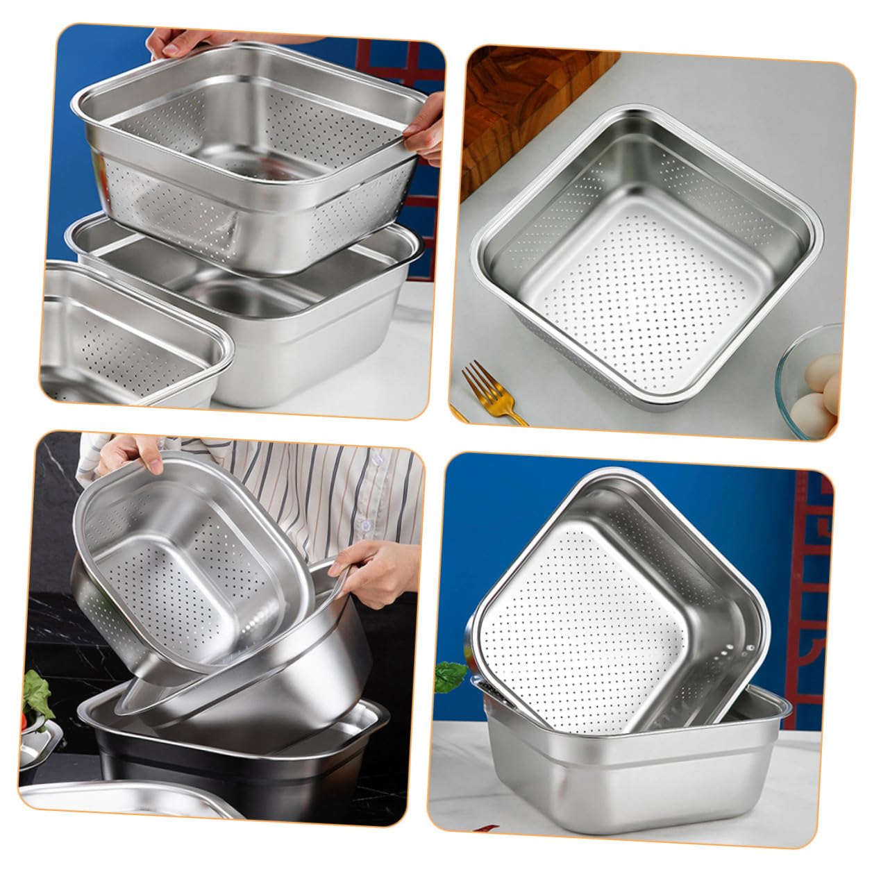 Zerodeko Colador de Cocina Grande de Acero Inoxidable Capacidad Amplia y Diseño Cuadrado, Escurridor Multifuncional y Confiable para Lavado y Drenaje en Fregadero