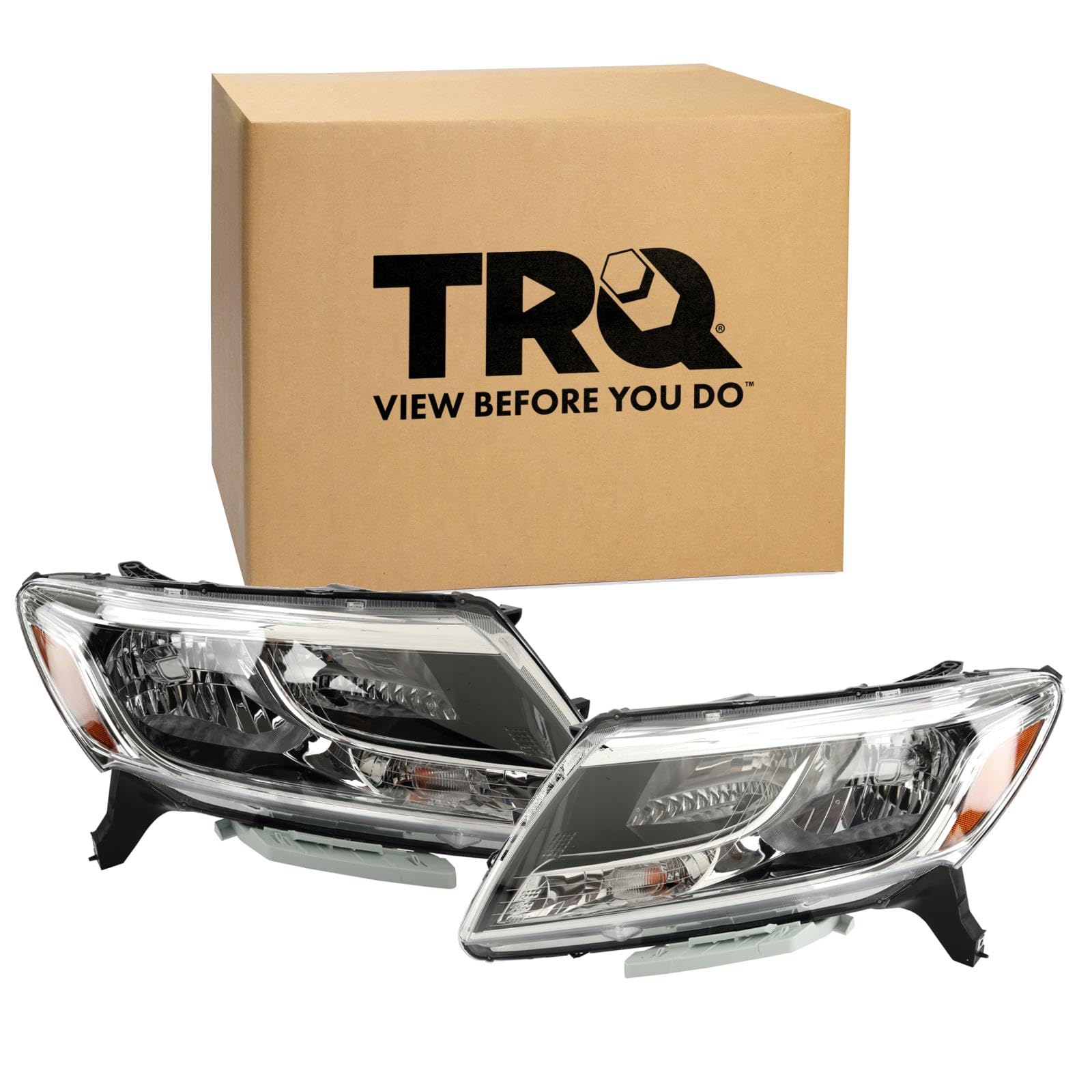 TRQ 2 Piece Headlight Assembly Set Chrome Bezel Driver &amp; Passenger Side Compatible with Nissan Pathfinder 2013-2016 NI2502221 NI2503221 260103KA0B 260603KA0B