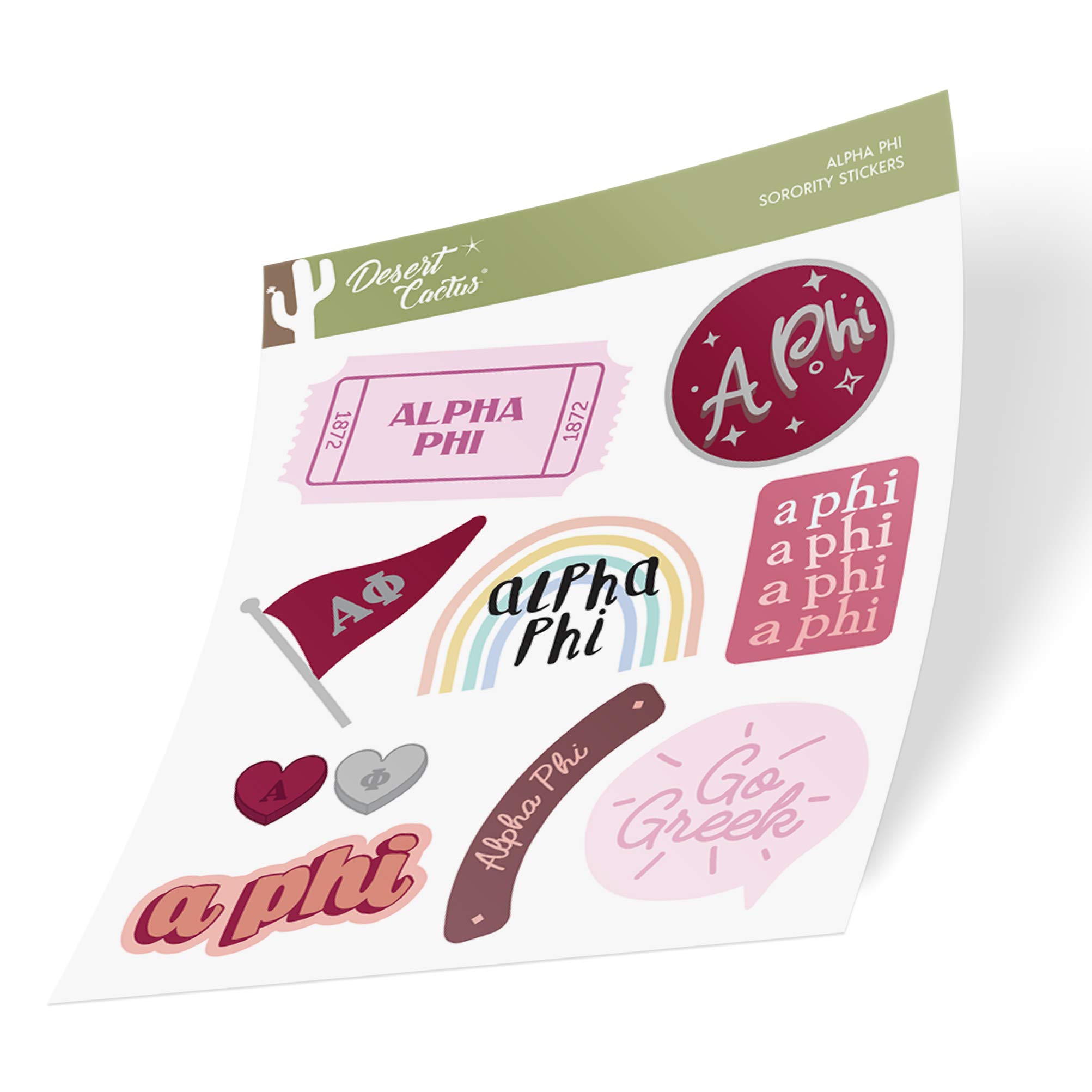 Desert CactusAlpha Phi Stickers Decal Laptop Water Bottle Car (Cute Sheet)