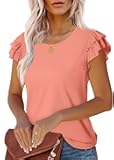 Womens T Shirts Ruffle Short Sleeve Summer Tops Cute Crew Neck Casual Blouses