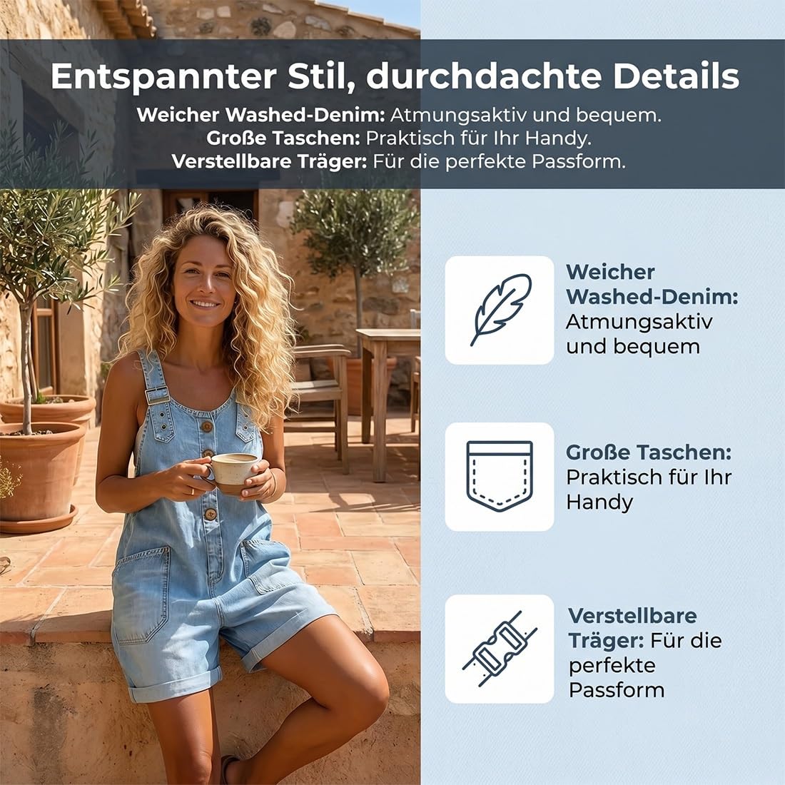 Jeans Latzhose Damen Kurz, 2026 Neu Jeans Jumpsuit Damen, Latzhose Damens Jeanss Kurz, mit Tasche Knöpfe & Verstellbare Träger, Formt Eine Schmeichelhafte Silhouette