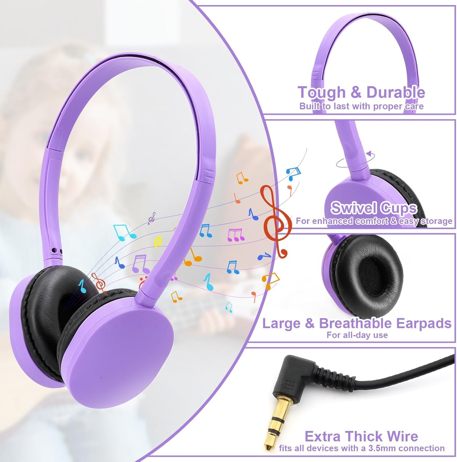 FENGZHU Cuffie per bambini, per classe, scuola, classe, compatibili con jack da 3,5 mm, per biblioteca, bambini, adulti, ufficio, regali (colori misti) (12)