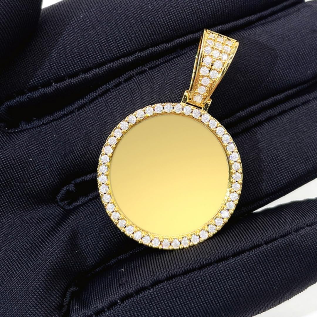 HELLOICE Custom Moissanite Round Picture Solid Pendant Necklace for Women Men 925 Sterling Silver Personalized Photo Necklace VVS1 D Color Hypoallergenic Memory Hip Hop Jewelry for Graduation Teacher Appreciation Gift