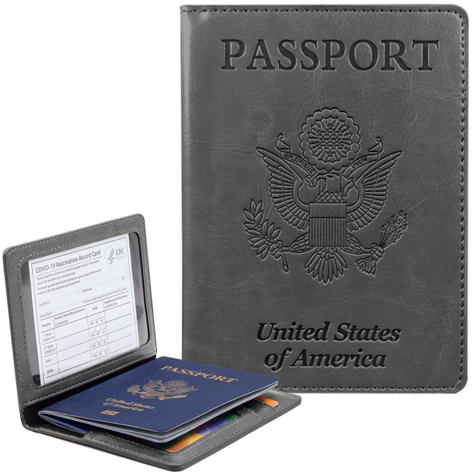 Passport Holder Cover Wallet Case RFID Blocking Leather Card Slot Travel Accessories Documents Organizer Protector for Women Men, Dark Gray