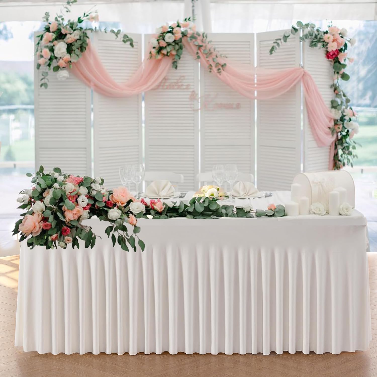 NSSONBEN 2-Pack Elfenbein Spandex Rechteck Tischdecke, 180cm, Faltenfrei, Stretch, Rock, Bankett Party Hochzeit Geburtstag Meeting Dekoration