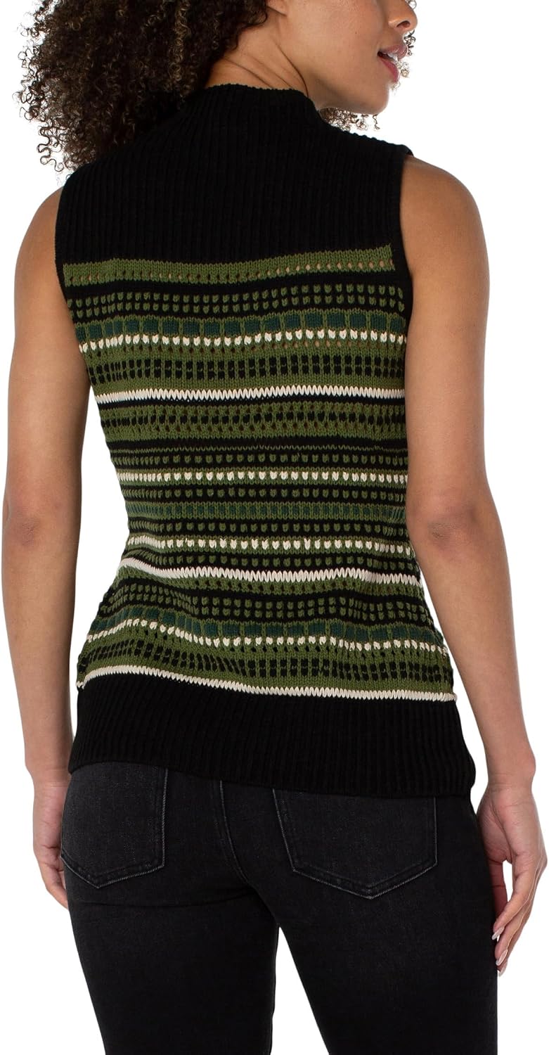 Liverpool Women's Sleeveless Mock Neck Lace Stitch Stripe