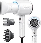 Wavytalk Hair Dryer with Diffuser, Blown Away Ionic Hair Dryer for Curly Hair with Comb, 1875W Fast Drying Blow Dryer with Ceramic Technology, 3 Attachments for All Hair Types, Light and Quiet, Purple