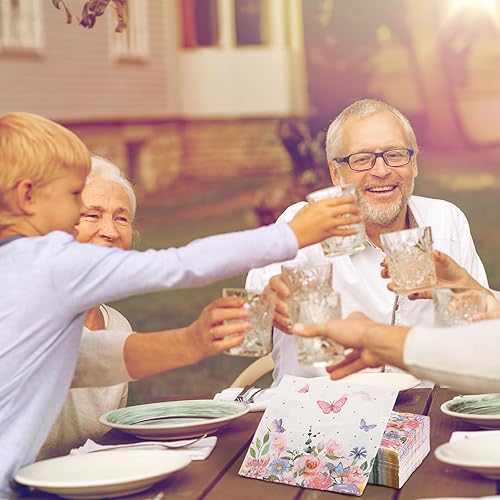 Miniatura 6 de 100 servilletas de mariposa rosa, toallas de papel desechables coloridas para jardín, primavera, verano, flores y mariposas, toallas de mano para