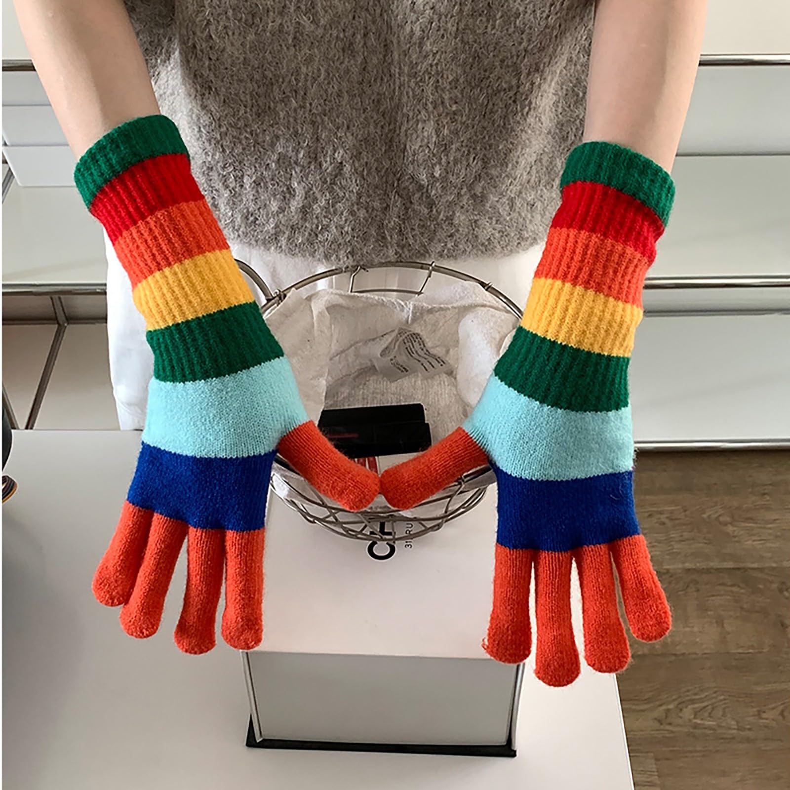 regenbogen handschuhe Damen-Handschuhe, Leder, rot, Regenbogen-Handschuhe für Damen, Herbst, Winter, niedlich, warm, fingerlos, für Studenten, verlängerte Handgelenkschlaufe, gestreift, gestrickt, Fünf-Finger-Handsocken Fashion Gravel - Stevens Bikes brand-eddymerckx Abus - Hyban 2.0 - Größe:L (56 - 61cm)
