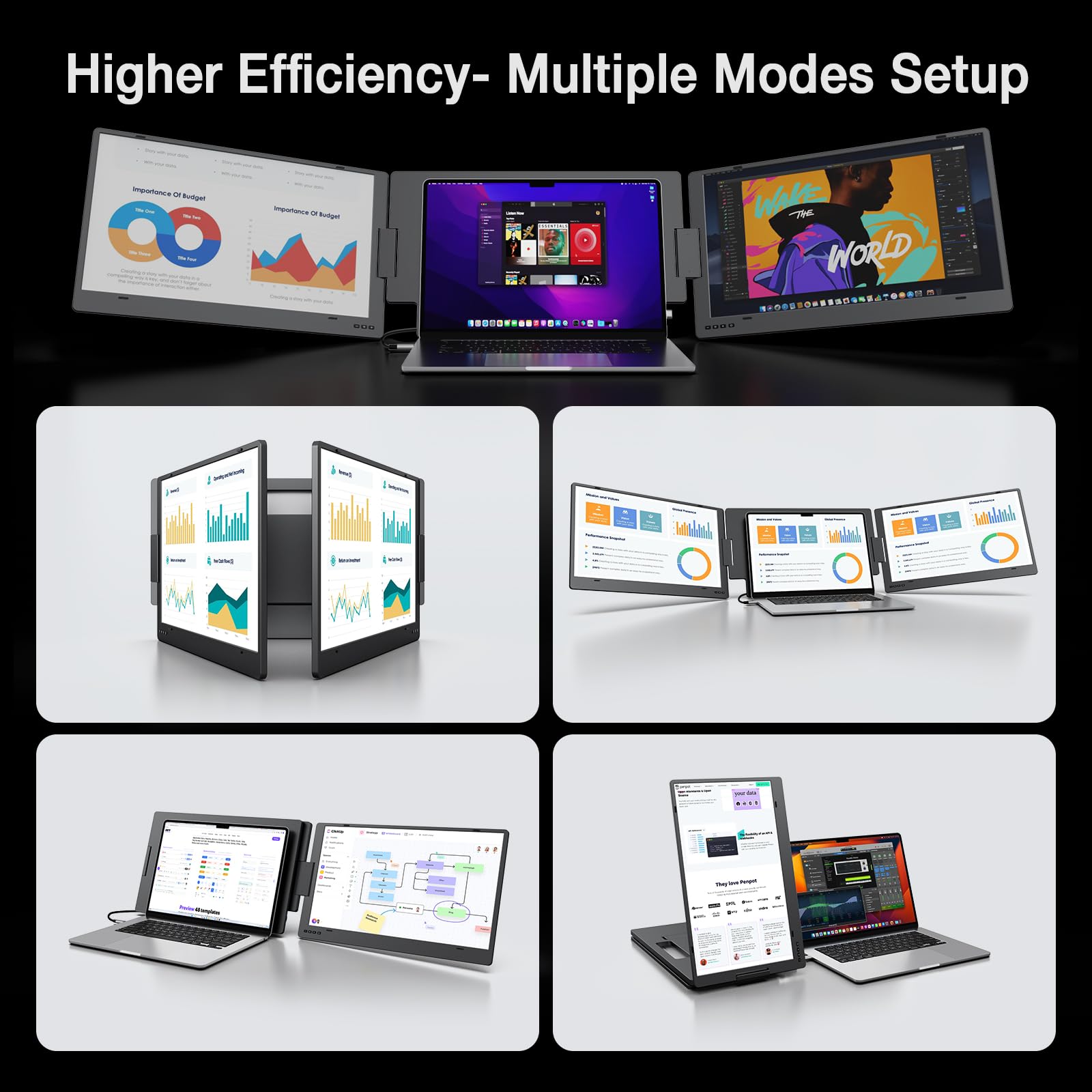 KYY 15.6" Laptop Screen Extender, 1080P FHD IPS Portable Monitor, One Cable USB-C Triple Monitor, Dual Travel Screen for 12"-17'' Laptops, 360° Rotation & Kickstand，X90D (Driver Need) — view 8