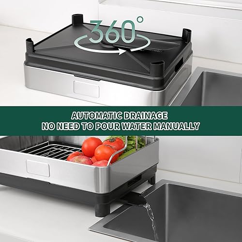 Miniatura 4 de supernal Escurridor de platos de 2 niveles de capacidad extra grande para encimera de cocina, escurridor de platos y escurridor, juego de escurridor