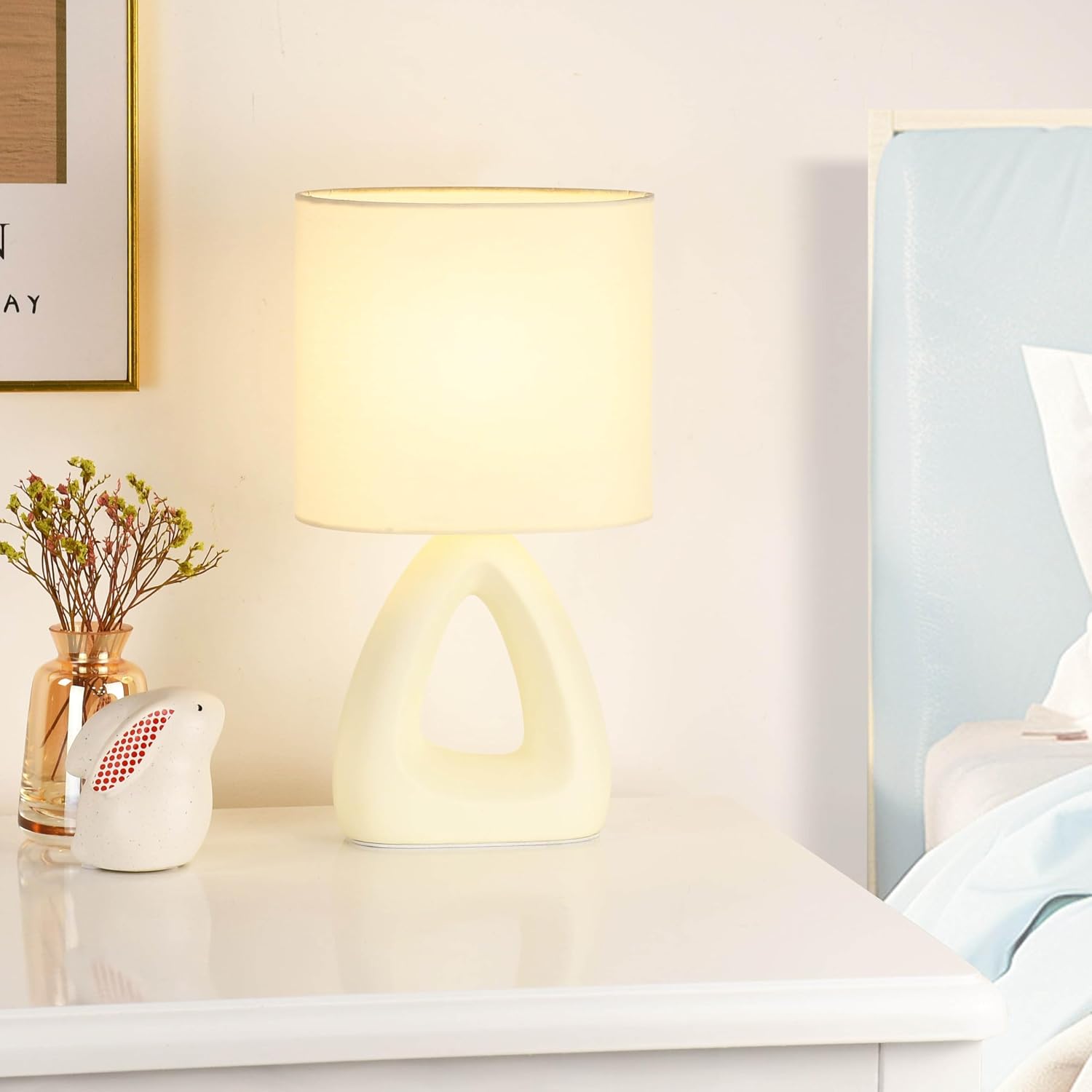 Lampwell LILA Small Modern Cream Table Lamp, 6.7x3.94xH11.8IN, Bulb Excluded, Bedside/Night Table Lamp for Living Room, Bedroom, Kids Room