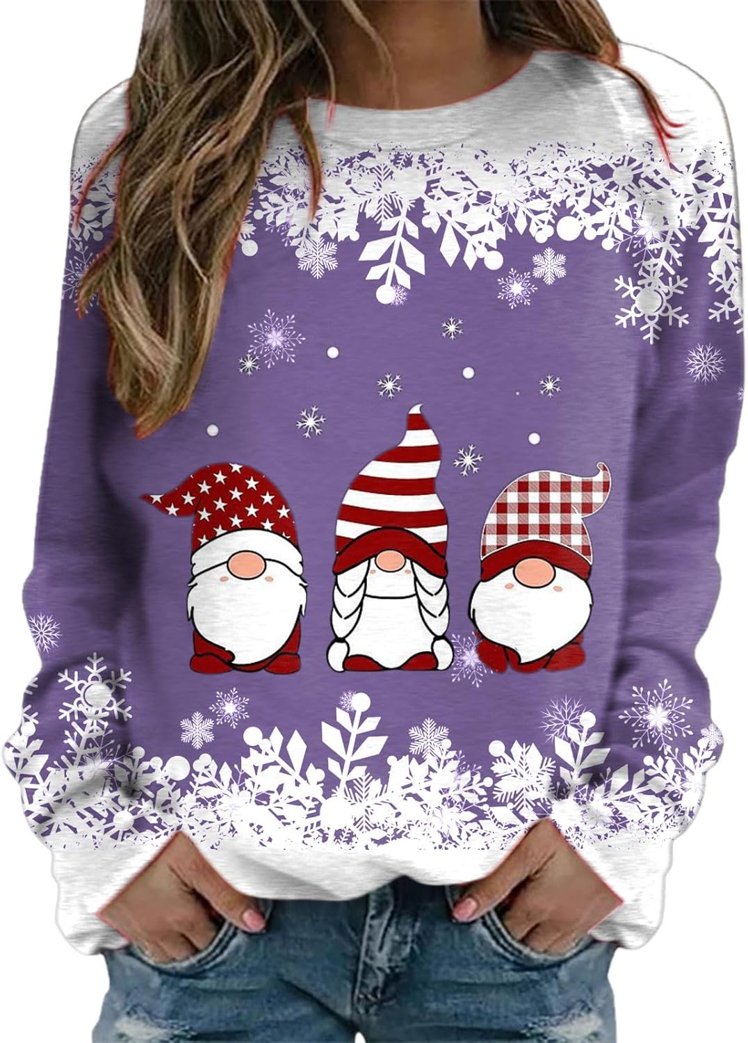 Pull De Noël Femme Imprimé Flocons Neige - Tissu Doux, Coupe Oversize, Manches Longues, Parfait Pour Les Fêtes