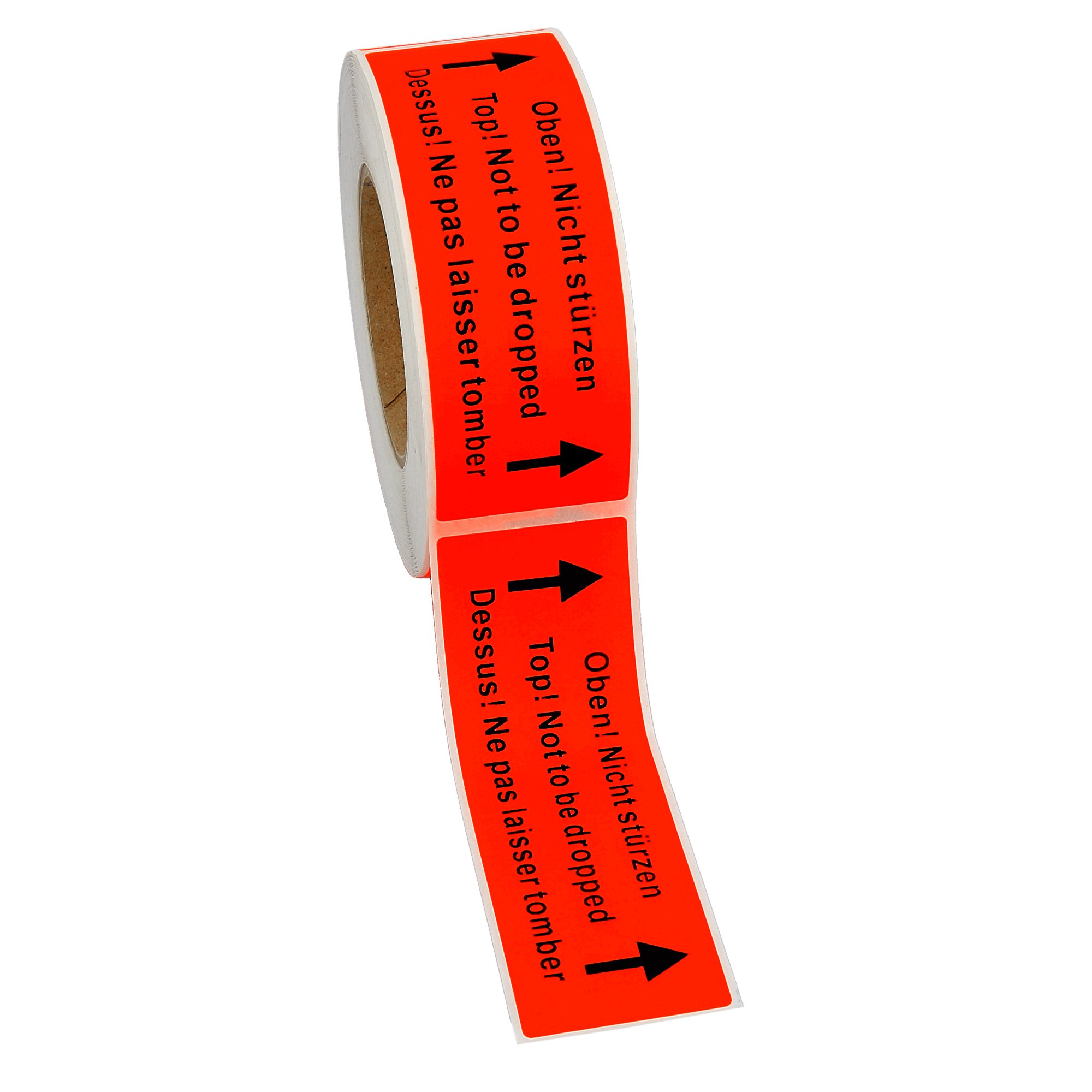 Labelident Warnetiketten 150 x 50 mm - Paket Aufkleber Oben! Nicht stürzen! Top! Not to be dropped! Dessus! - 1.500 Versandaufkleber auf 3 Rolle/n, Versandetiketten selbstklebend