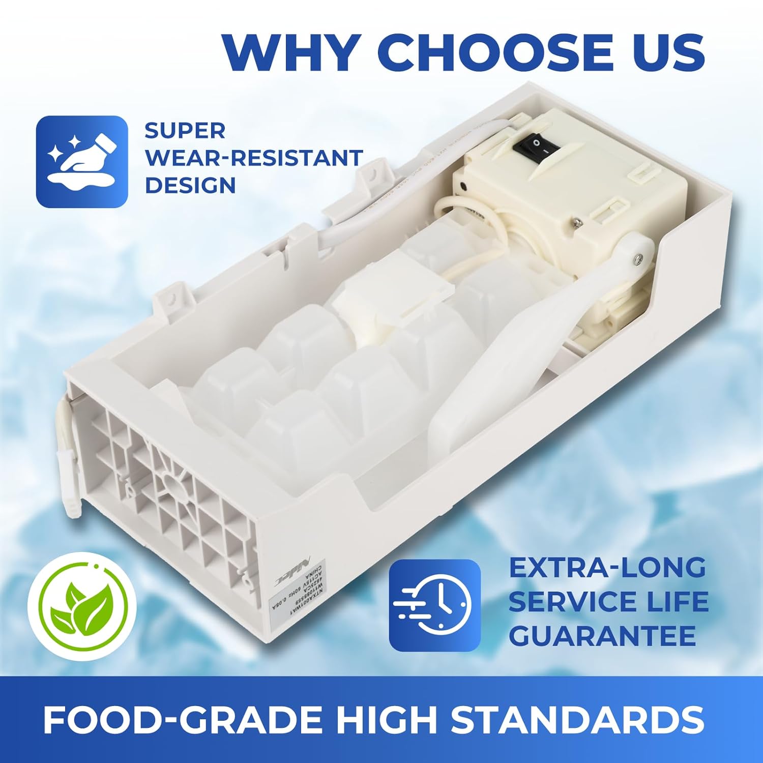 W11284458 W11088559 Ice Maker | Cube Uniform and Don’t Easily Get Stuck or Melt| Upgraded Silent and Low-Energy | Food Grade ABS+PS | Also for AP6809232 EAP12584610 PS12584610 4961086 | OEM YBMTE