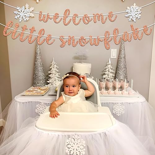 Miniatura 3 de Cartel de bienvenida con diseño de copo de nieve, Oh BabyLittle Sweet Snowflake Bunting Sign, baby shower de invierno, revelación de género,