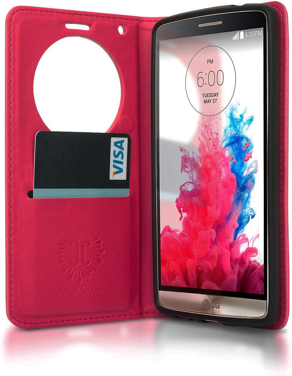 LG G3 Case, Quick Circle Case, All in ONE!, Works with Magnetic Car Mount, Flip Cover, Magnetic Wallet, Smart View, Hands-Free Display Stand by Juicy Case (Pink)