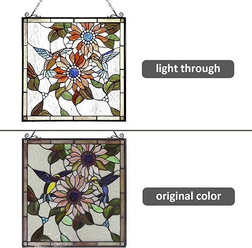 Miniatura 7 de Capulina Paneles de vidrieras para colgar ventanas, girasoles y pájaros, estilo Tiffany, artesanías de arte tradicional para decoración del hogar y