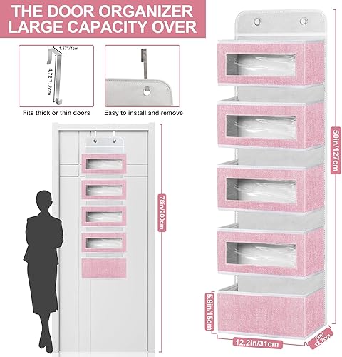 Miniatura 5 de homyfort Organizador para colgar sobre la puerta con 5 bolsillos grandes, 10 bolsillos laterales de malla, 5 estantes extra grandes y resistentes,