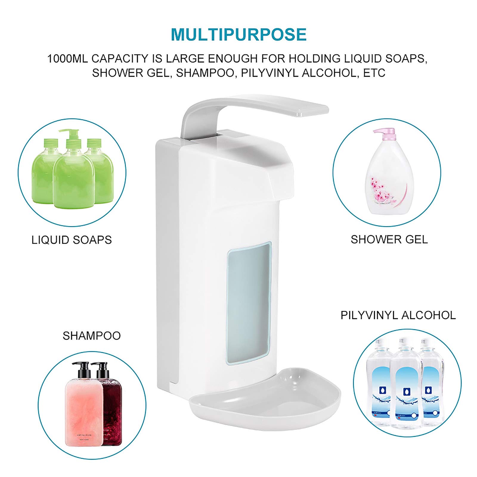 Dispenser di Sapone Manuale da 1000 Ml, Dosatore di Disinfettante per Montaggio a Parete Pompa Dosatrice in Plastica per Hotel a Domicilio