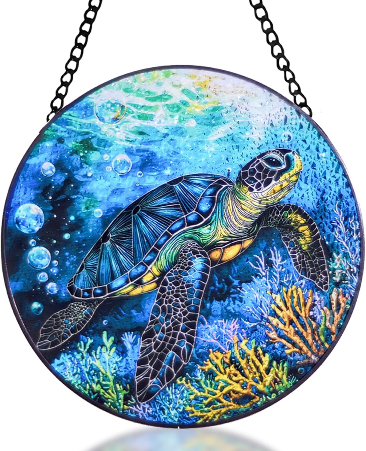 Stained Glass Window Hanging Sea Turtle Sun Catchers Colorful Glass Panel Marine Animal Suncatcher Decor for Birthday for Women,Men,Wife, Lovers, and Mom
