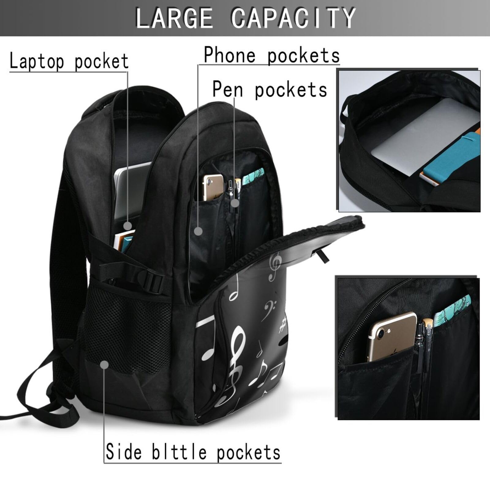 InOmak Noten drucken, Reiserucksack, Freizeitrucksack, Schulrucksack, Laptop-Rucksack für Damen und Herren