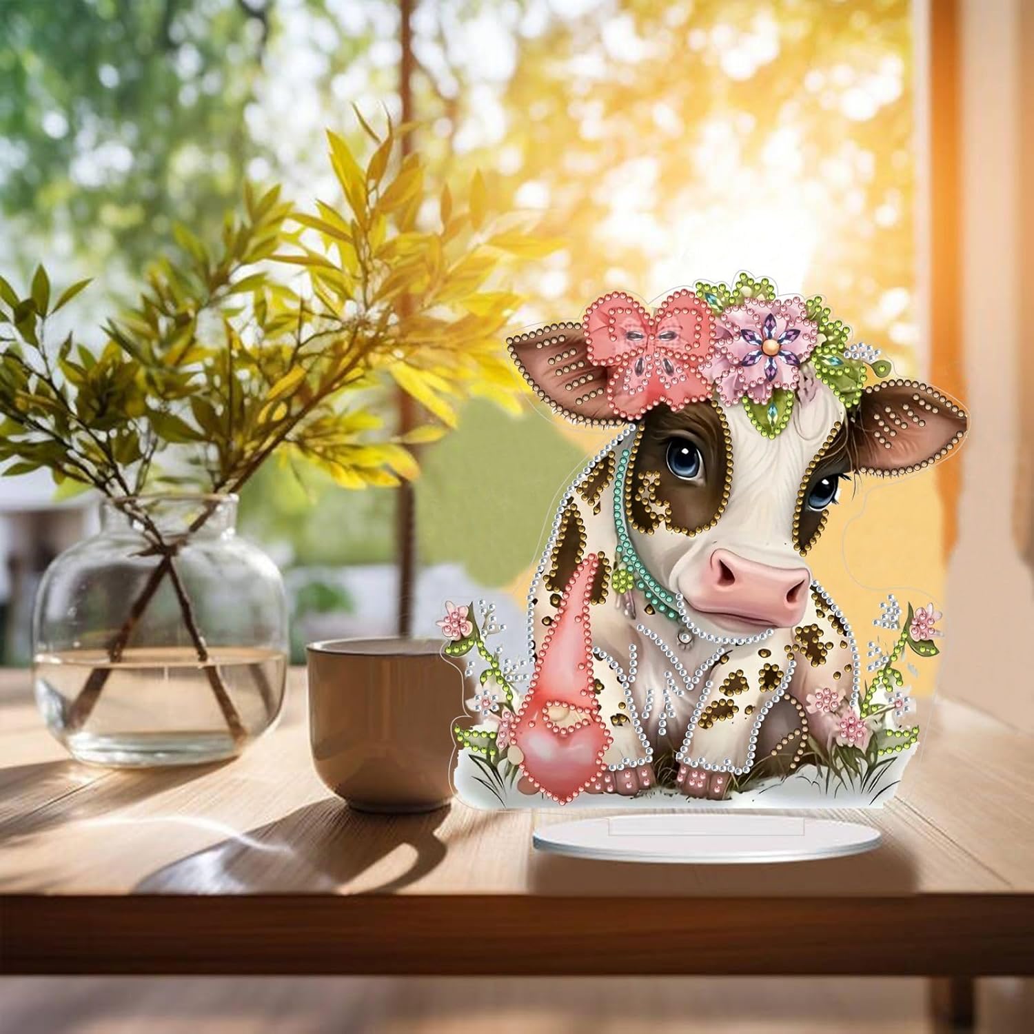 5D DIY Diamond Art Tabletop Animal Ornament, Special Shaped Crystal Diamond Desktop Ornament Spring Diamond Art Desktop Ornaments for Home Office Box Package-2PCS-B