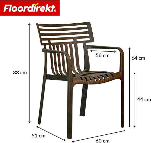 Floordirekt Chaise de jardin Sitwell avec accoudoirs - Chaise design empilable - Anthracite - Résistante aux intempéries et aux UV - Charge maximale : 200 kg - Pour balcon, terrasse et jardin - 3