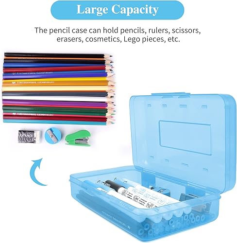 Miniatura 5 de SAYEEC Caja de lápices, estuche rígido de gran capacidad, cajas de lápices de plástico con tapa hermética, caja de lápices apilable organizador de