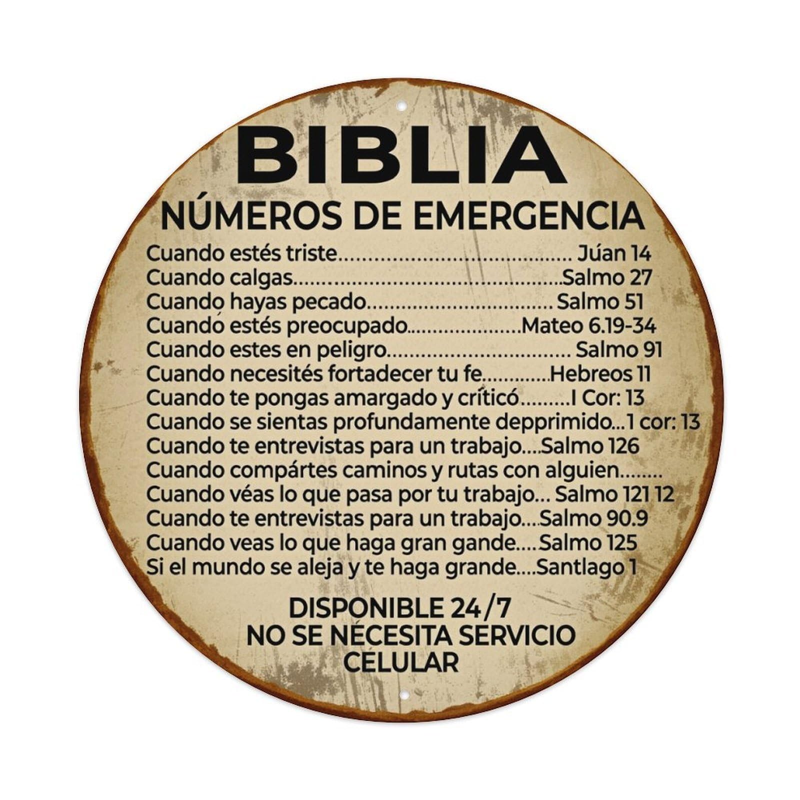Emergency Numbers Bible Round Tin Sign Vintage Metal Poster, Home Bar Garage Man Cave Cafe Indoor & Outdoor Wall Decoration 8x8Inches