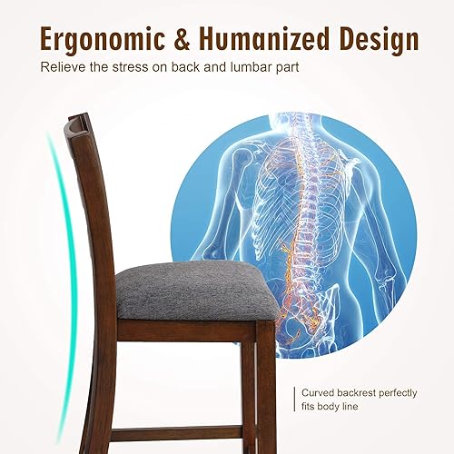 Miniatura 8 de COSTWAY Juego de 4 taburetes de bar tapizados de 25.5 pulgadas con marco de madera de goma maciza, cojín acolchado de espuma, reposapiés, silla de