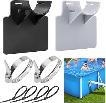 GIONAR 2 Pcs Swimming Pool Pipe Holders Fits 1.5inchMAX- Self-Adhesive Hose Support Brackets with Clamps and Cable Ties-Pool Hoses Accessories for Above Ground Pools,Preventing Pipes Sagging