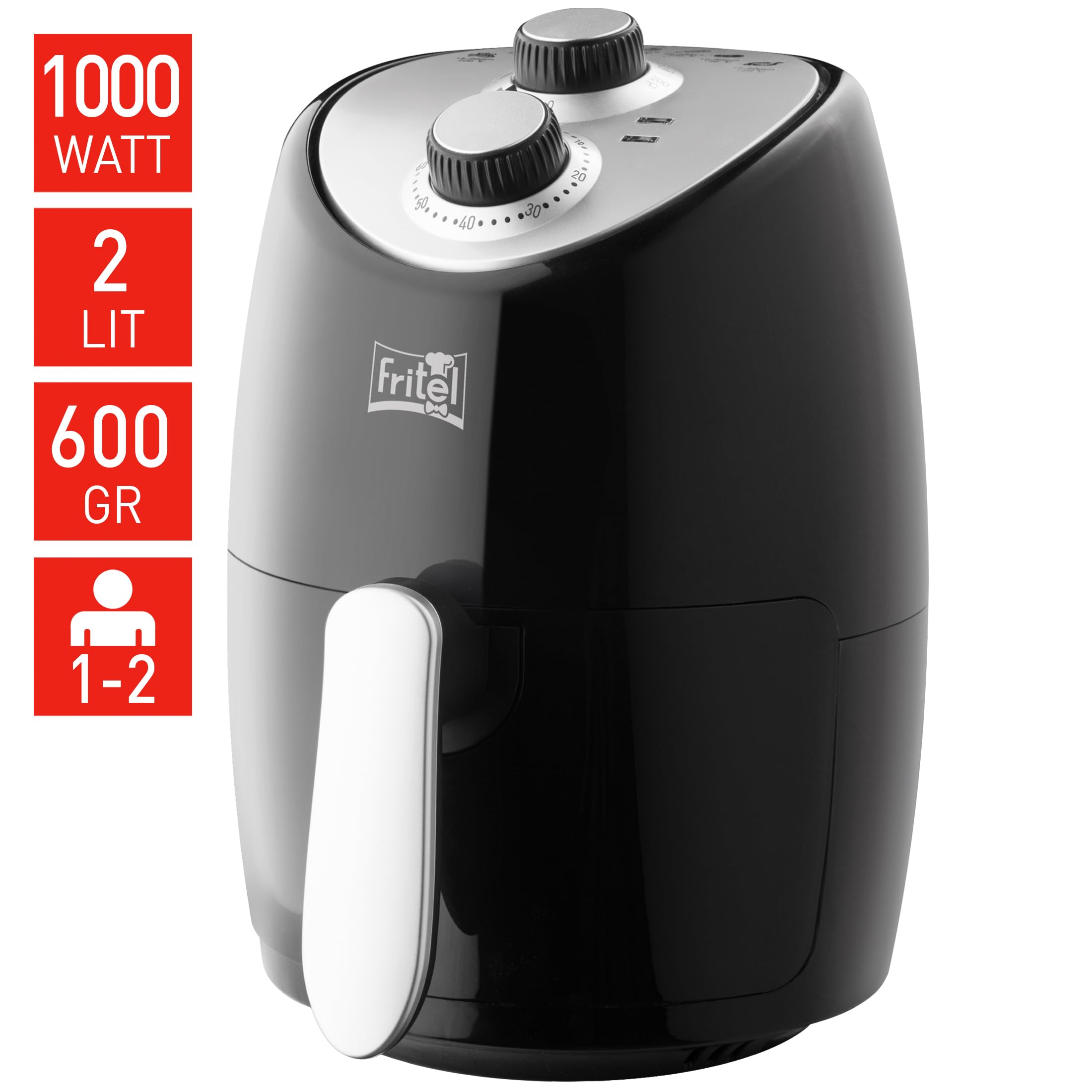 FRITEL Airfryer SnackTastic® 4202 – Heißluftfritteuse – 2 l – 1000 W – 1 bis 2 Pers. – Kompakt/Kleine Portionen - PFAS-frei – Singles & Studenten – Schwarz