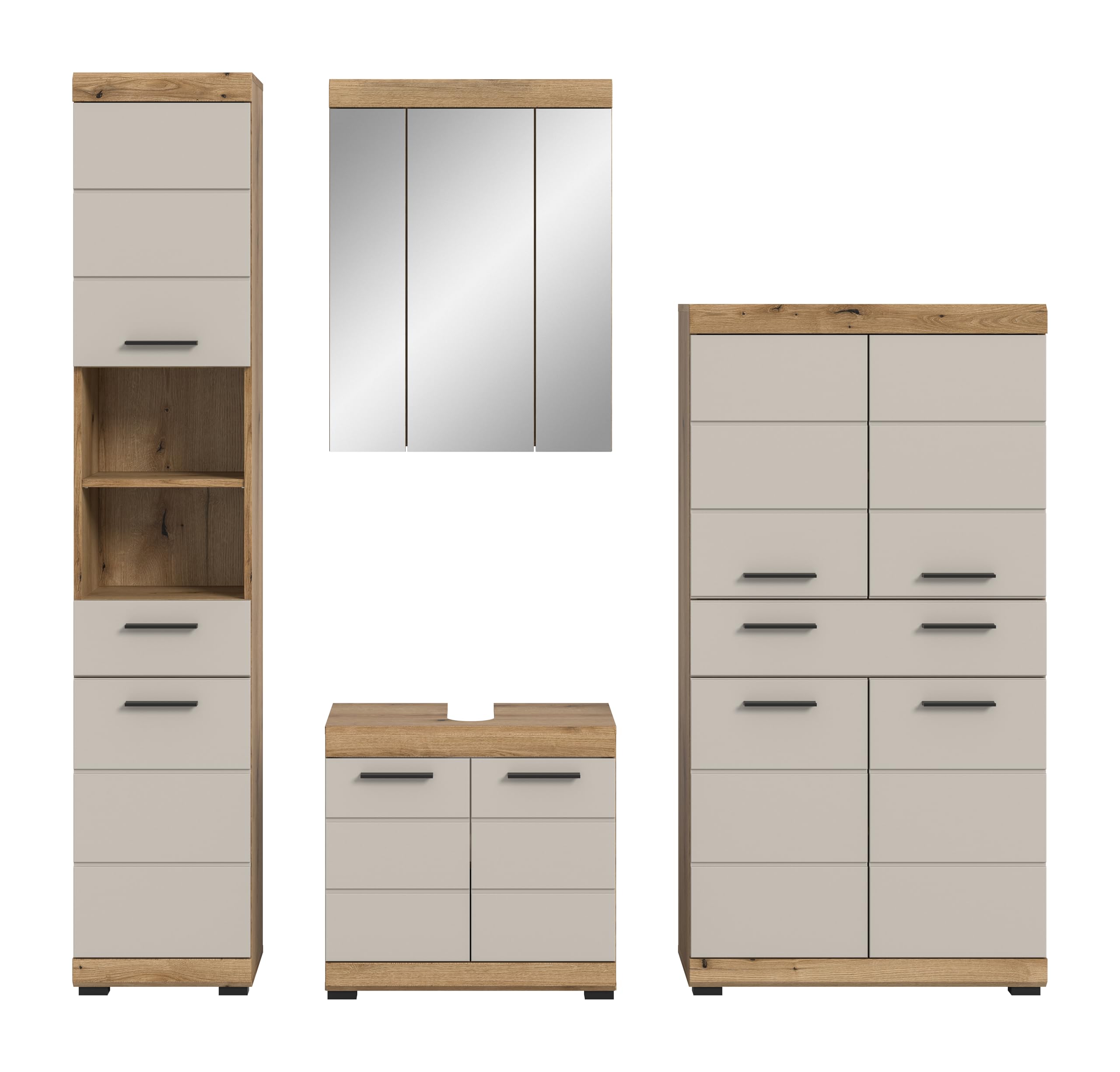 xonox.home – Badkombination Scout 201x191x34 cm in Evoak Oak und Kaschmir Nachbildung matt – Geräumiges Badmöbel-Set mit eleganter Farbgebung – edel – Bild 2