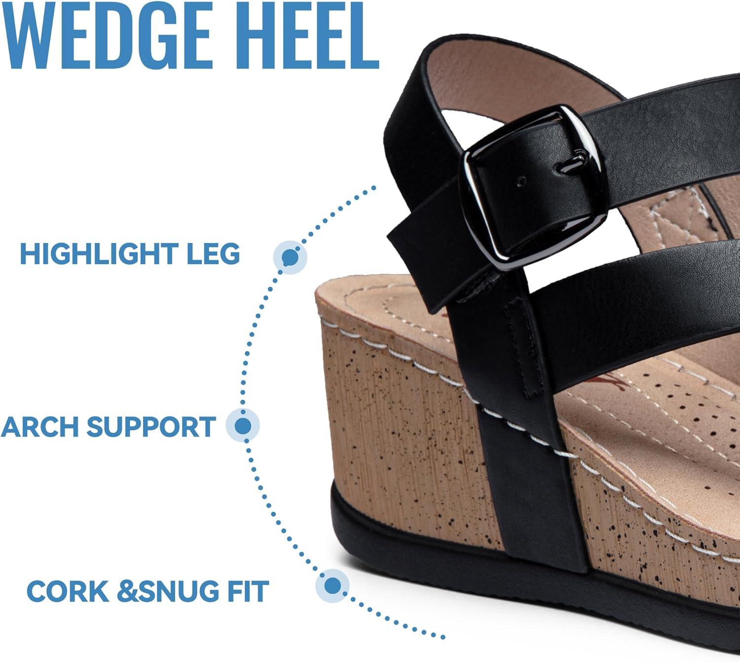 Jeossy Women's Platform Wedge Sandals 835 Comfortable Open Toe Ankle Strap Summer Walking Sandals with Buckle - Image 5