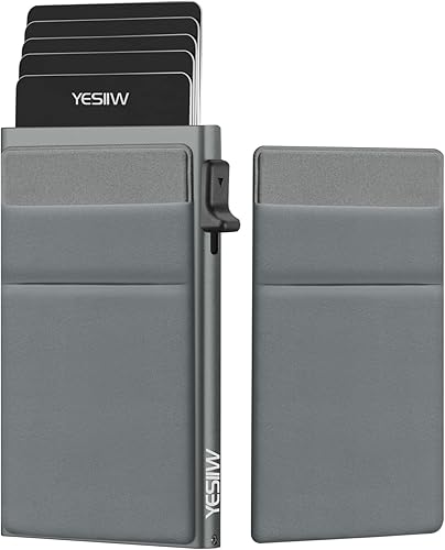 YESIIW Auto Pop up Credit Card Holder with Money Pocket Minimalist Business Card Wallet RFID Blocking for Men Smart Slim Aluminum Metal Debit Card