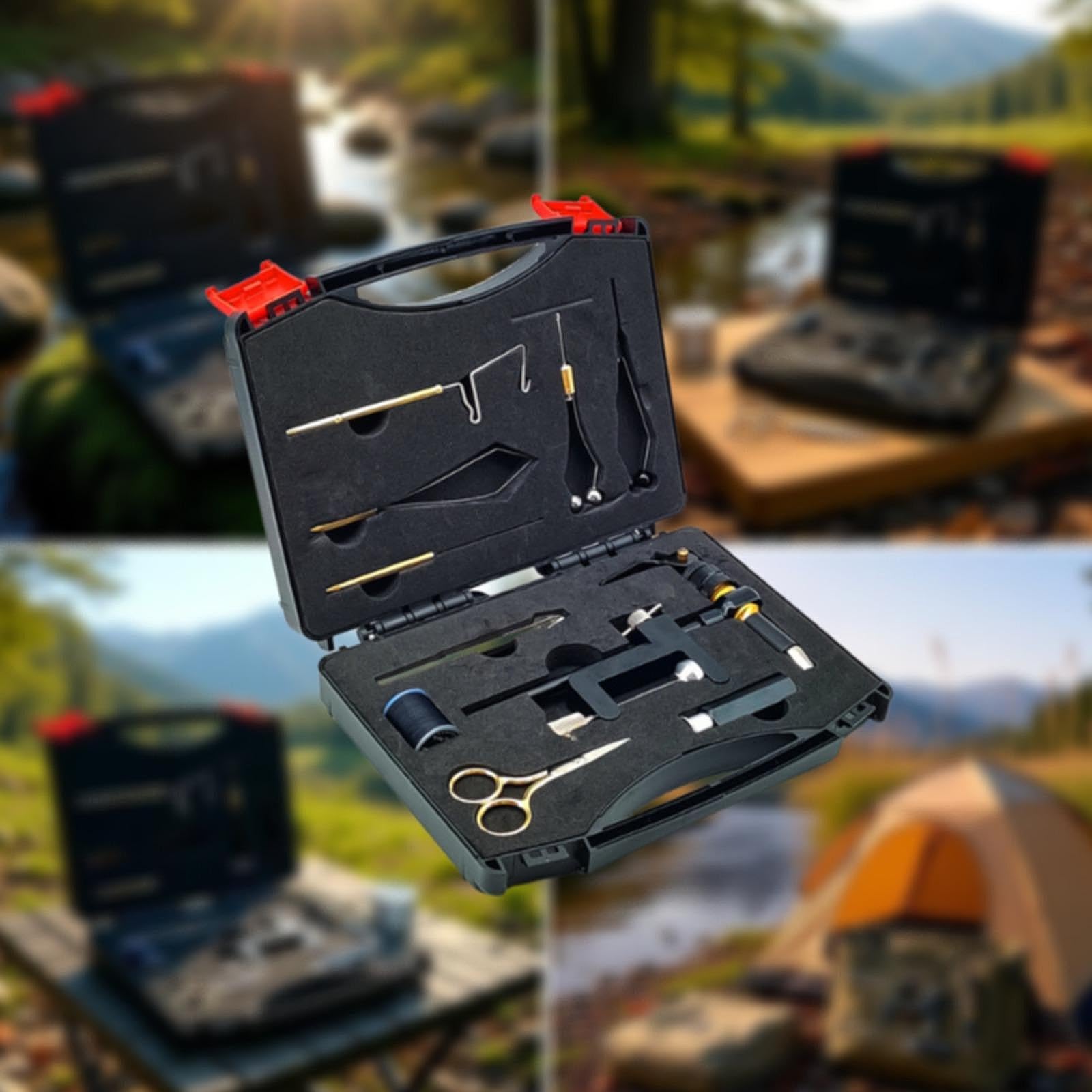 Fliegenbinden Set Werkzeug Flyfishing Bindematerialien Angelgeräte Zubehör mit Metallverarbeitung Und Aufbewahrungsbox für Erwachsene für Ausflüge