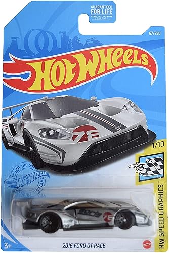 Hot Wheels 2016 Ford GT Race, [Plata] 67/250 Speed Graphics 1/10