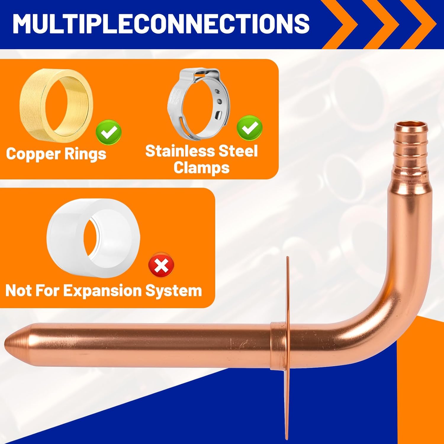 (Znkiok®10 Pack) 1/2 Inch Pex Fittings,Copper Stub Out Elbow With Wall Flange 1/2" x 6"，For Pex B and C Plumbing Systems,UPC,NSF/ANSI 61 Certified.