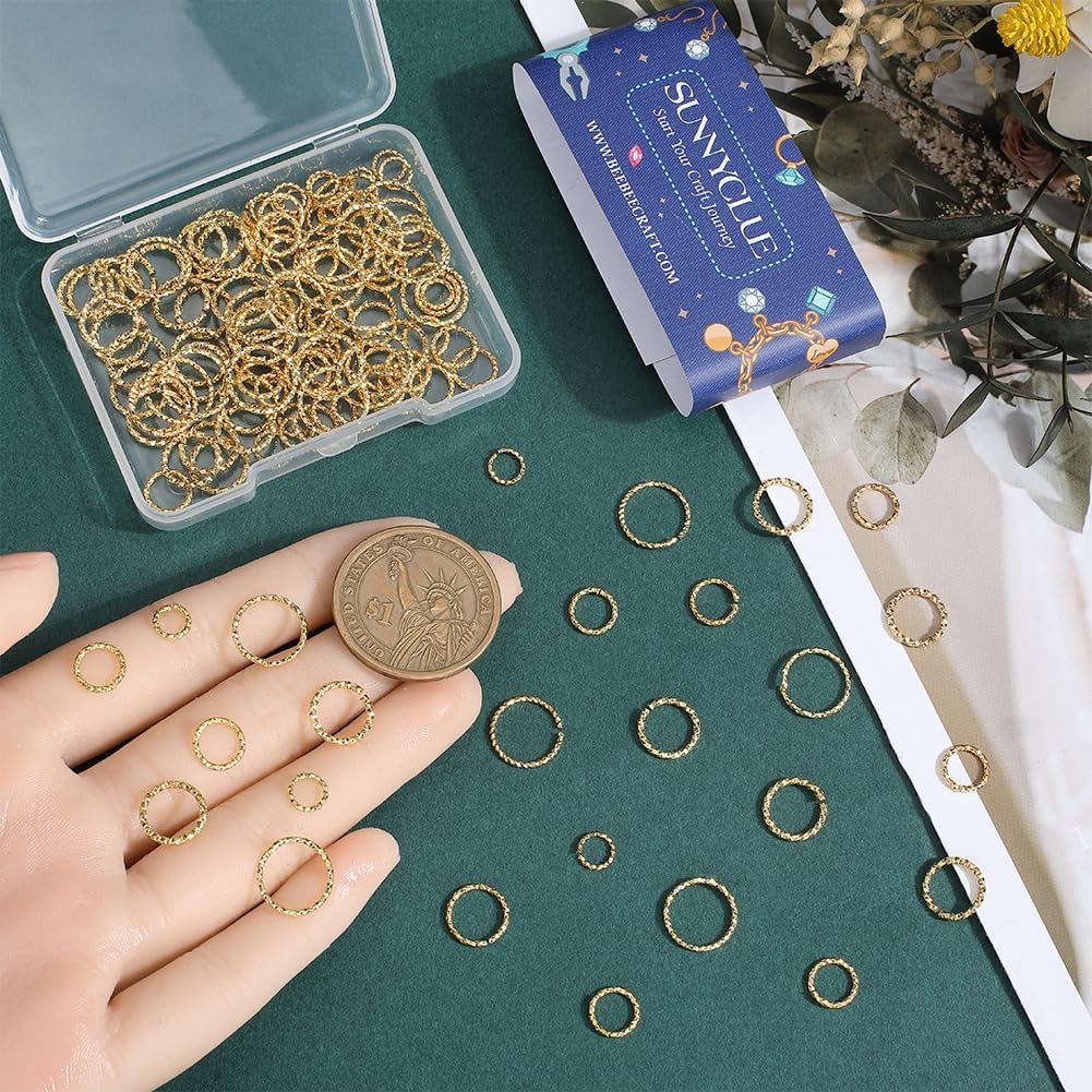 SUNNYCLUE 1 Box 160Pcs 4 Styles Twist O Ring Open Jump Rings Bulk Real 18K Gold Plated Brass Metal Linking Open Round Circle Connectors Ring for Jewelry Making Bracelet Necklaces DIY Crafts Supplies - Image 3