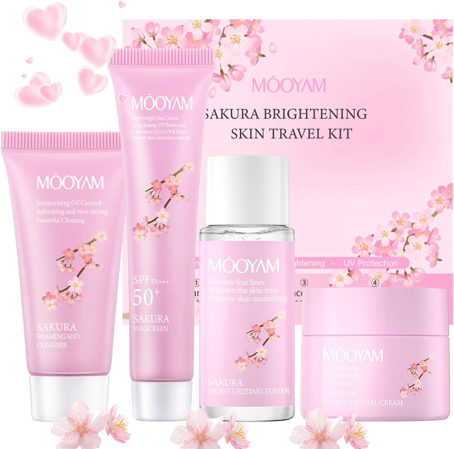 Skincare Gift Set for Teenage Girls, Japanese Sakura Skin Care Sets & Kits, Cherry Blossom Skincare Sets Teen Skincare Set,Pamper Sets For Women Gifts, Facial Kit Face Cream,Cleanser,Toner,Sunscreen