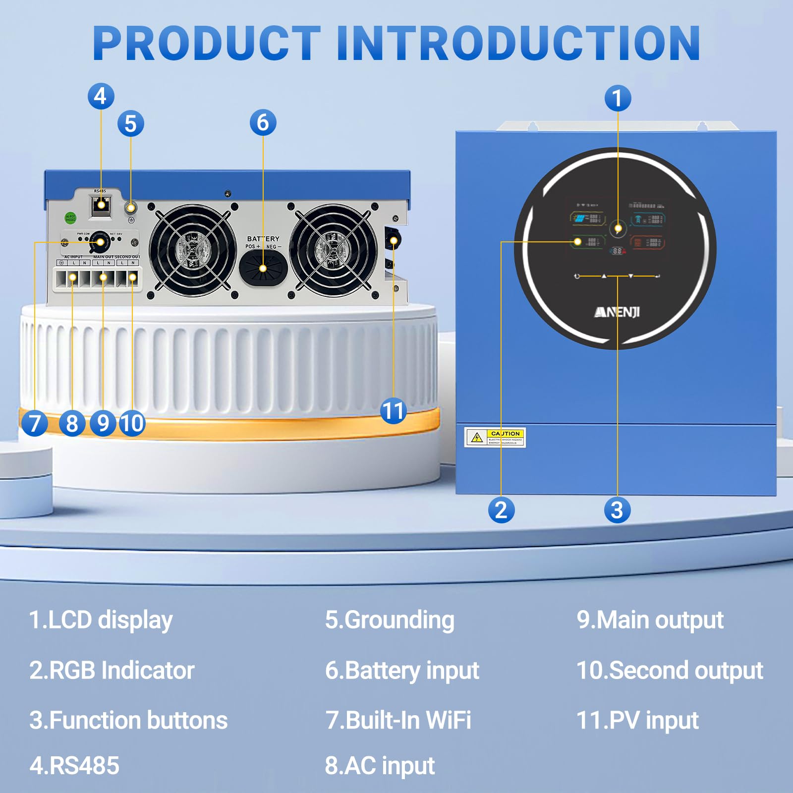 5000W Inverter Ibrido 48V Inverter Fotovoltaico a Onda Sinusoidale Pura, Tensione a Circuito Aperto Fotovoltaico 60–500 Vcc Dispone di Due Porte di Uscita Integrate e un Modulo WiFi