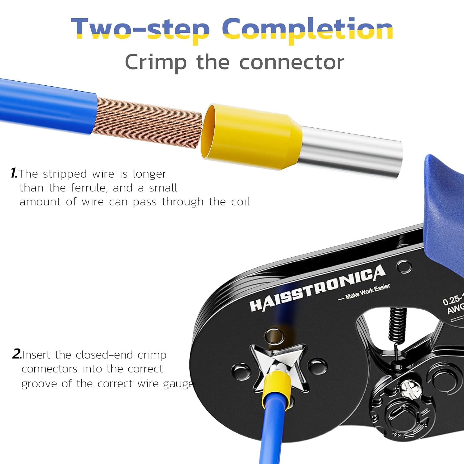 haisstronica Ferrule Crimping Tool Kit AWG 23-7 Wire Ferrules Crimper with 2500pcs Wire End Terminals AWG 22-7 and Wire Stripper