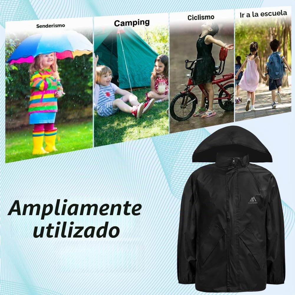 flintronic Chaqueta Para Niños, Chubasquero Impermeable Con Capucha, Cortavientos Niño Niña, Chaqueta Outdoor Running con Estuche