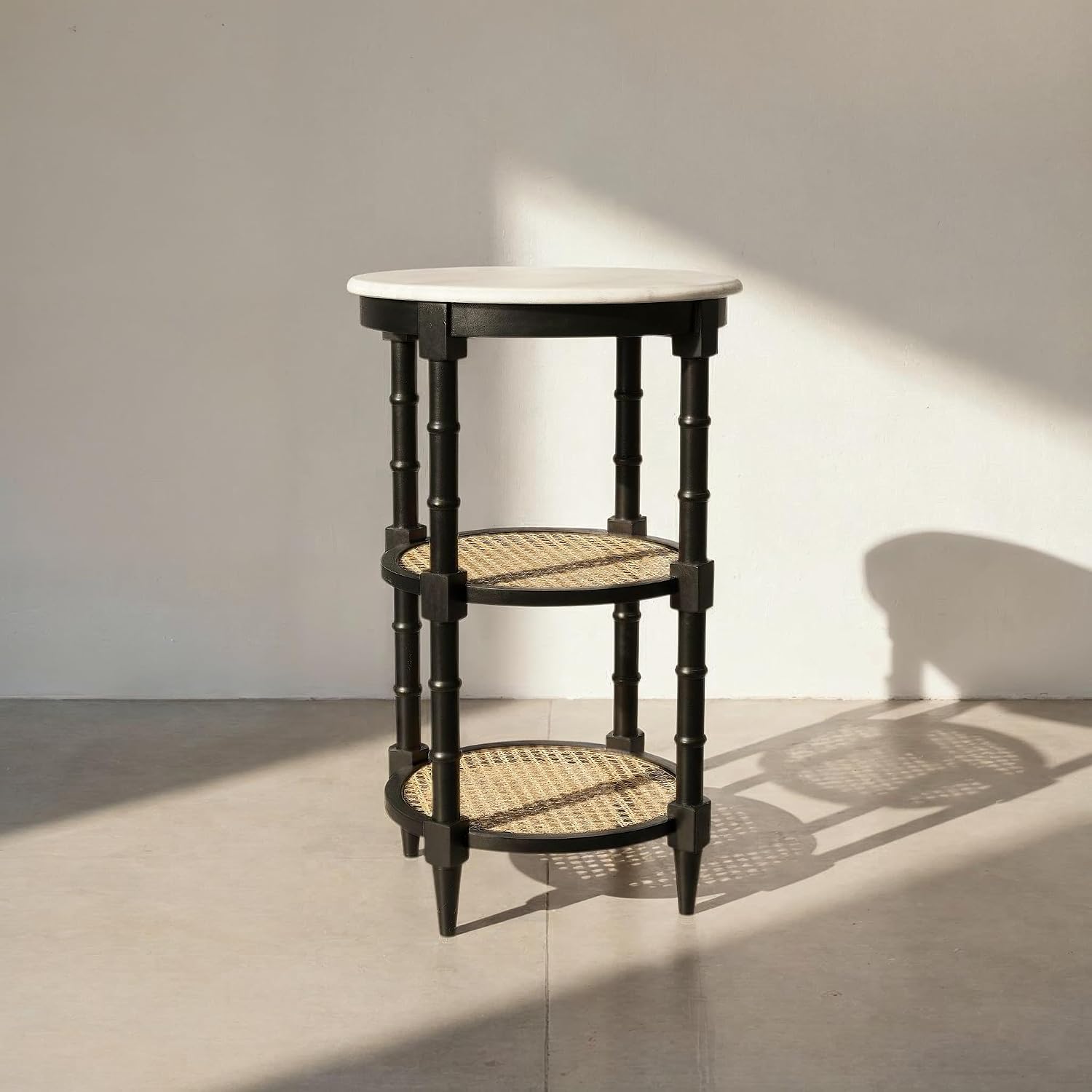 Creative Co-Op Mango Wood and Woven Cane Side End Table, Black