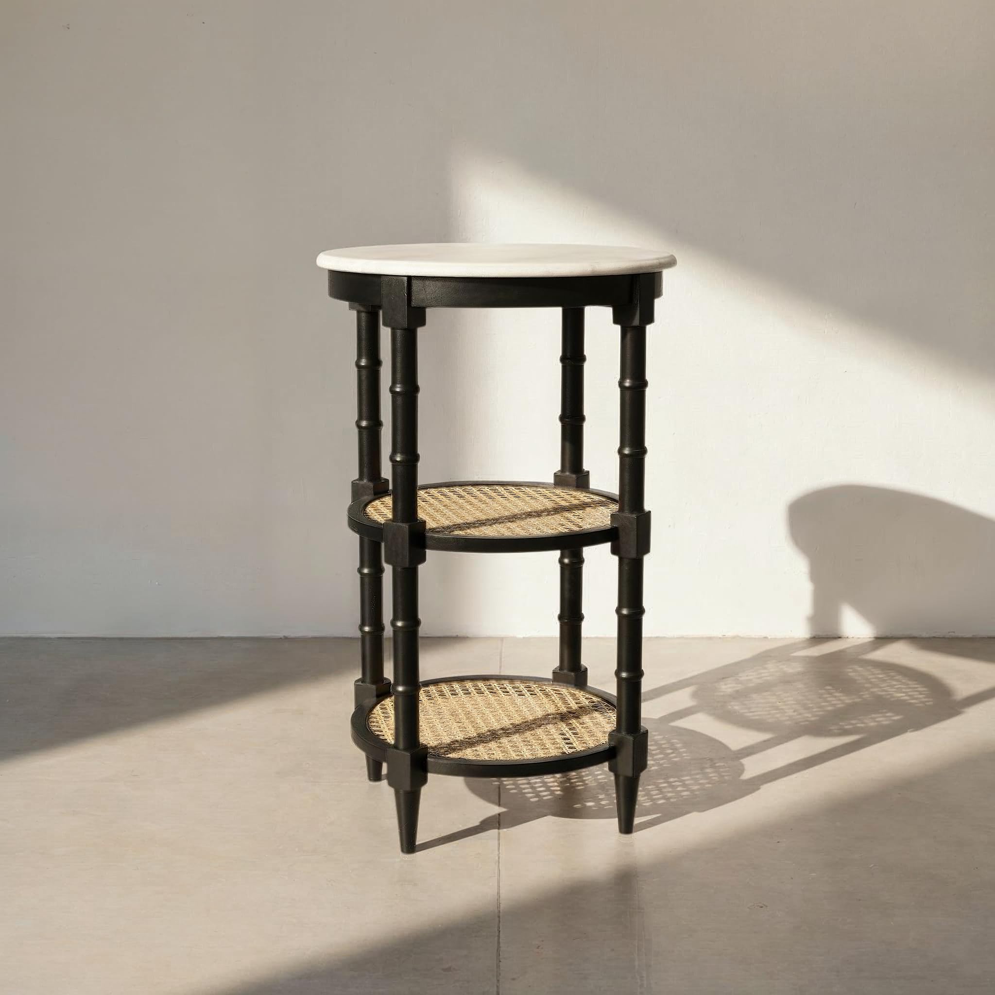 Creative Co-Op Mango Wood and Woven Cane Side End Table, Black