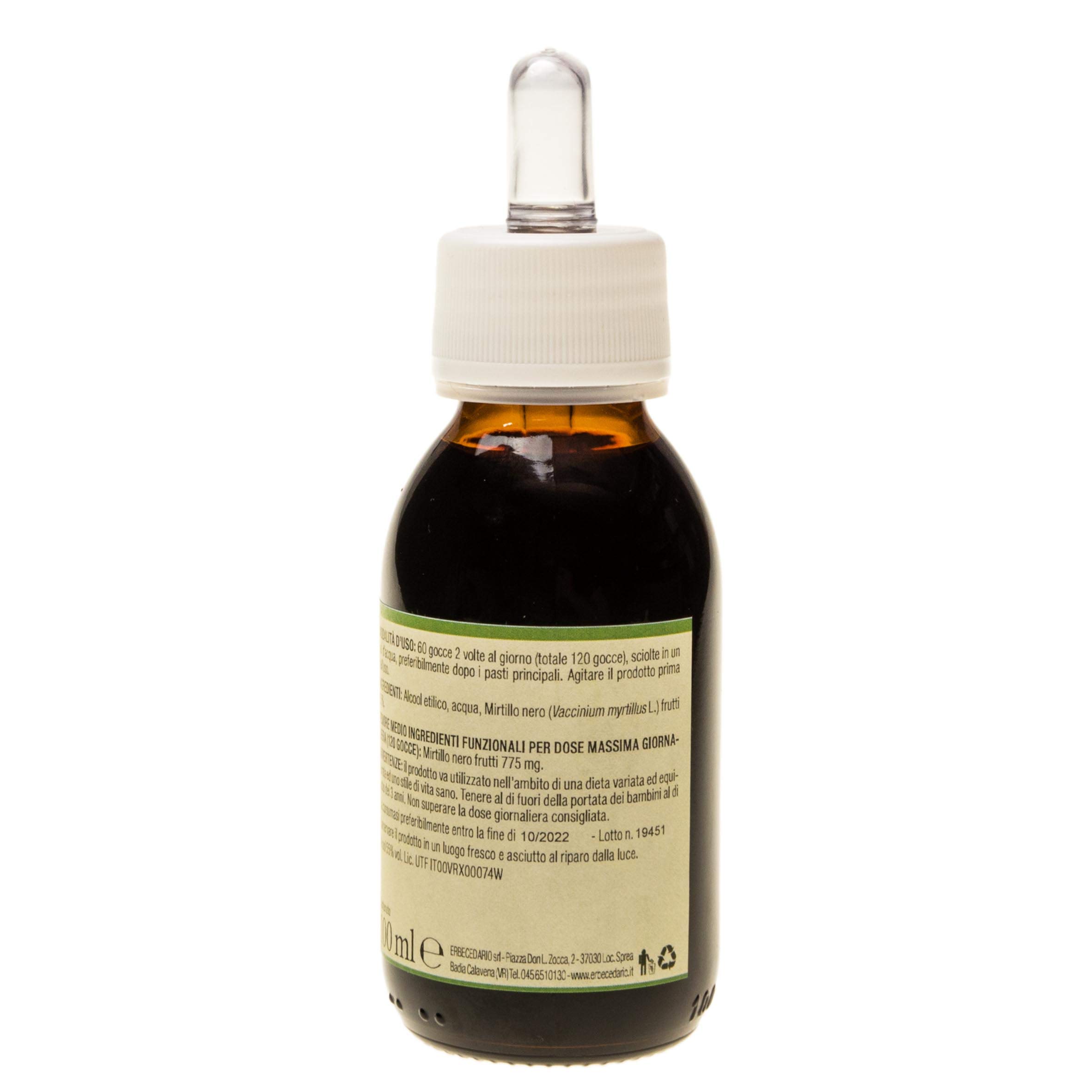 Tintura Madre Mirtillo Nero Erbecedario, Per Il Benessere Di Occhi e Vista E Del Microcircolo, Ricco di Vitamina C per Gambe più Leggere, Integratore Gambe Gonfie E Pesanti, 1 Flacone 100ml In Gocce