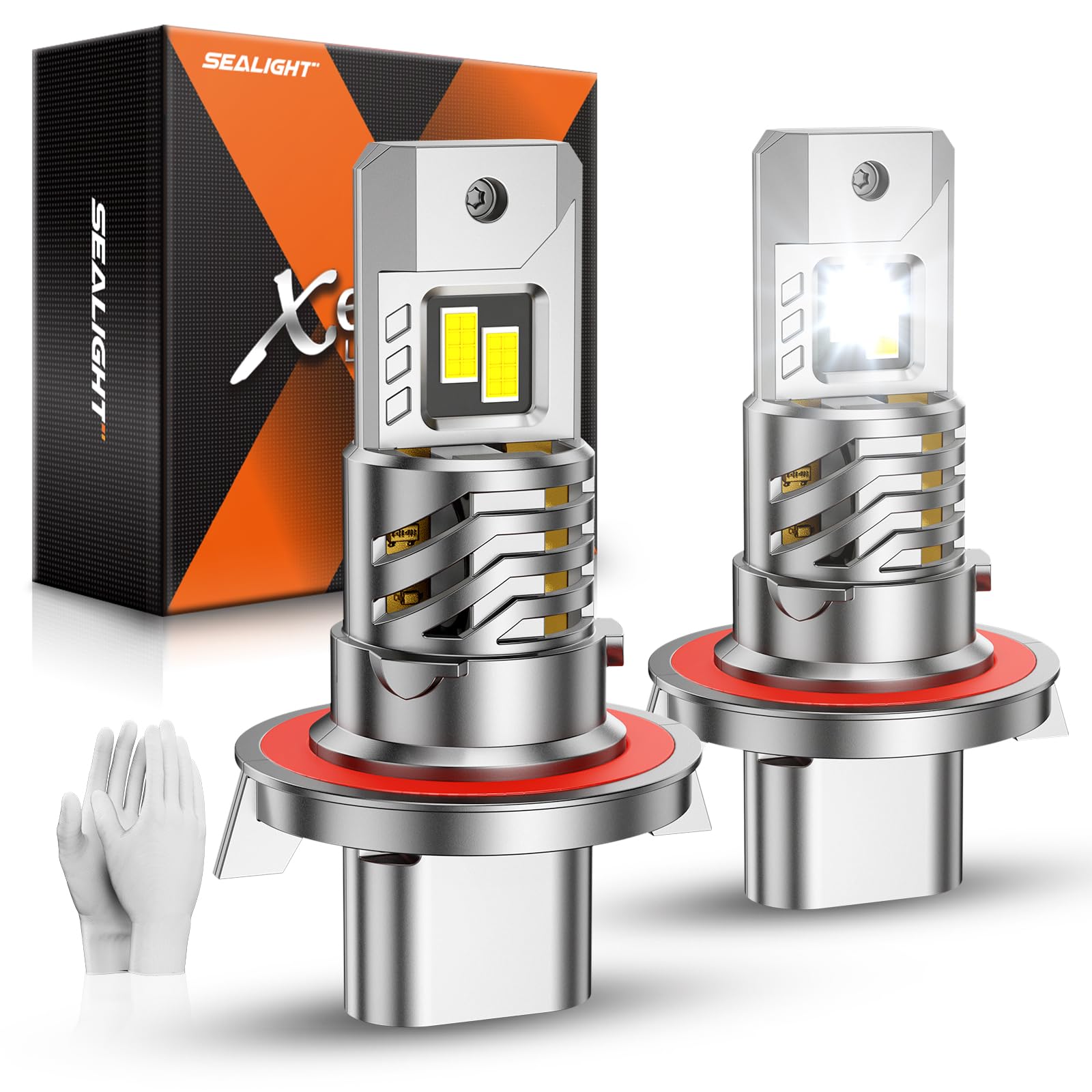 SEALIGHT H13 Bulbs, 50,000LM 900% Brightness 9008 Light Bulbs, 6500K Cool White with 15000RPM Fan, Plug and Play ATV/UTV, 10-Year Extended Lifespan IP68 Waterproof, Pack of 2