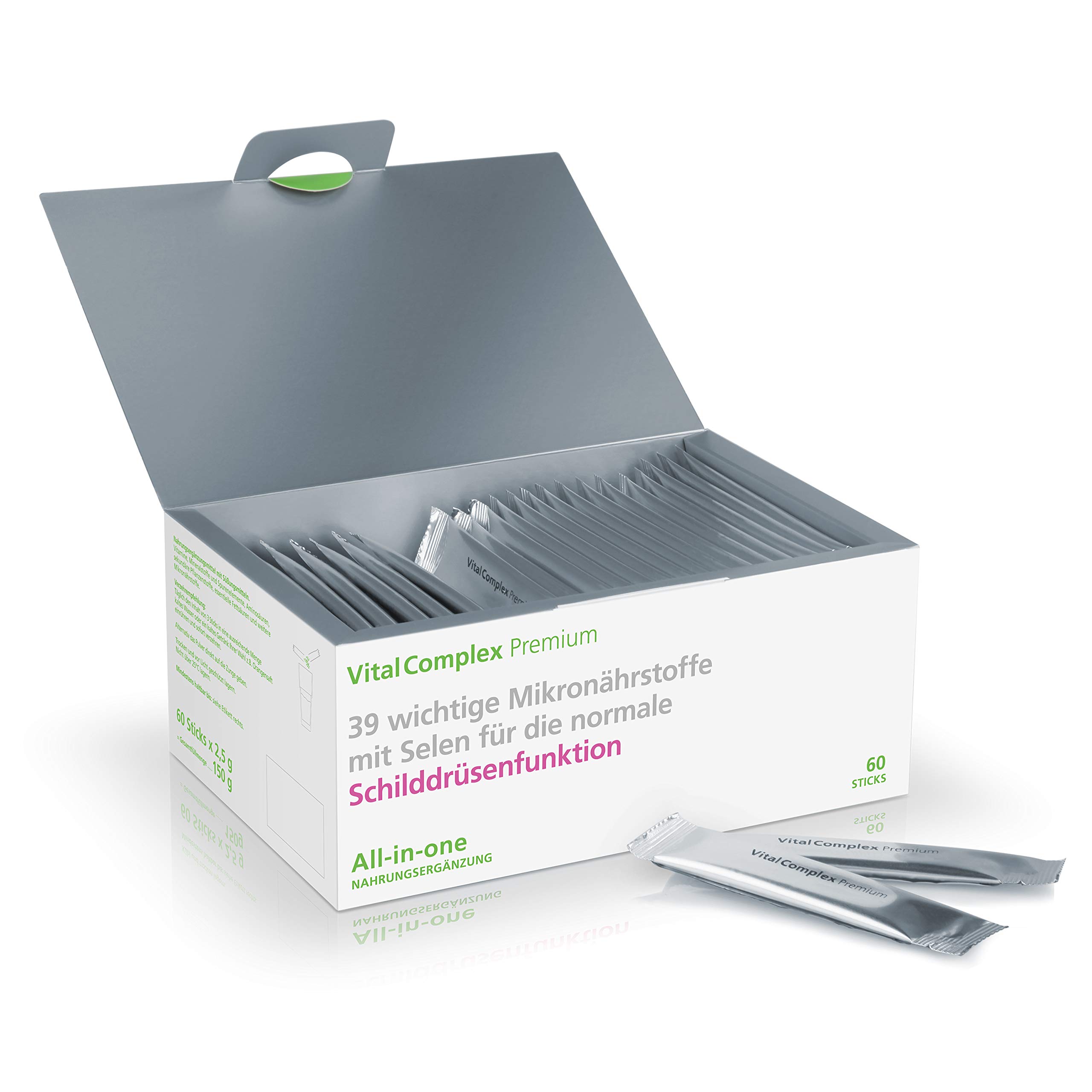 VitalComplex Premium Schilddrüse – 39 Mikronährstoffe mit Selen, ohne Jod | All-in-One Formel mit 200 µg Selen, Zink, B-Vitaminen & Aminosäuren – Selen trägt zu einer normalen Schilddrüsenfunktion bei