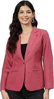 cottinfab Women Pink Solid Long Sleeves Single-Breasted Pure Cotton Semi Formal Blazer-picture-32